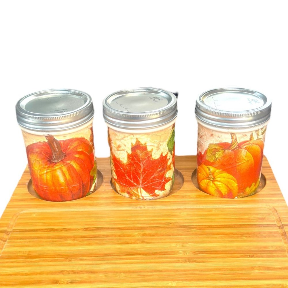 Upcycled “Picnic at Ascot” Charcuterie Board w/ Wide Mouth Ball Jars Decoupaged